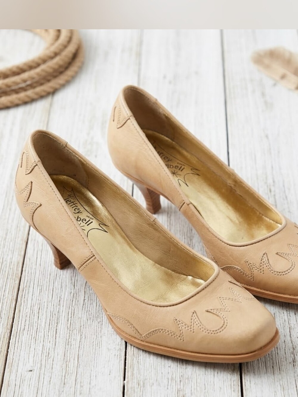 Jeffrey Campbell Western Stitch Leather Kitten Heel Pumps Size 7 Coastal Cowgirl